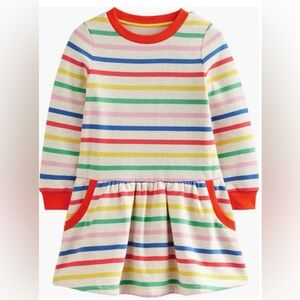 Mini Boden baby kids girls rainbow Stripe Long Sleeve Fleece Sweatshirt Dress